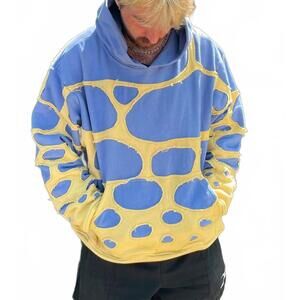 NEW YOUNGCHICKENPOX nevere evern blob fleece studio ghibli hoodie in blue/yellow